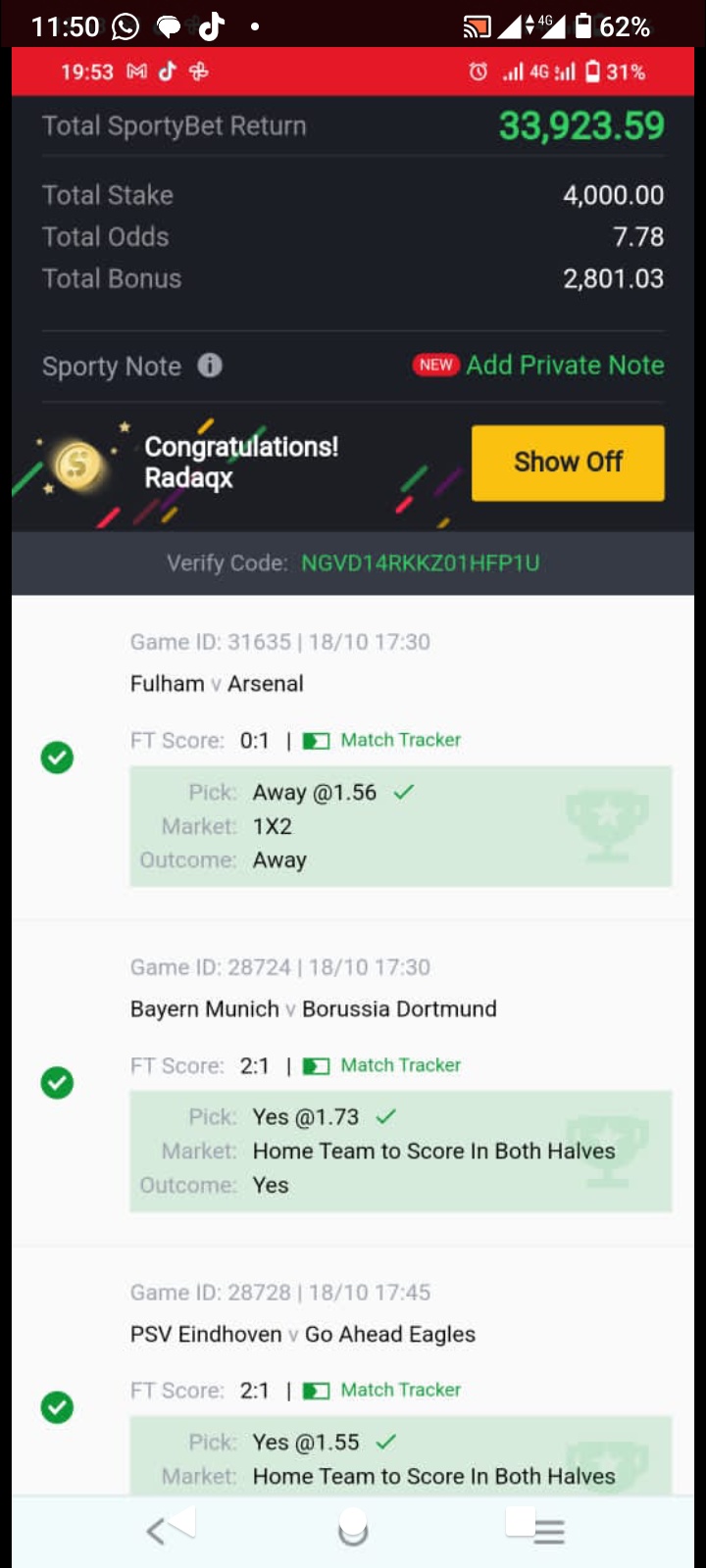 Settled winning bet slip screenshot 2