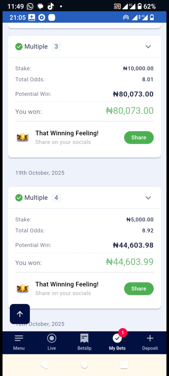 Settled winning bet slip screenshot 4