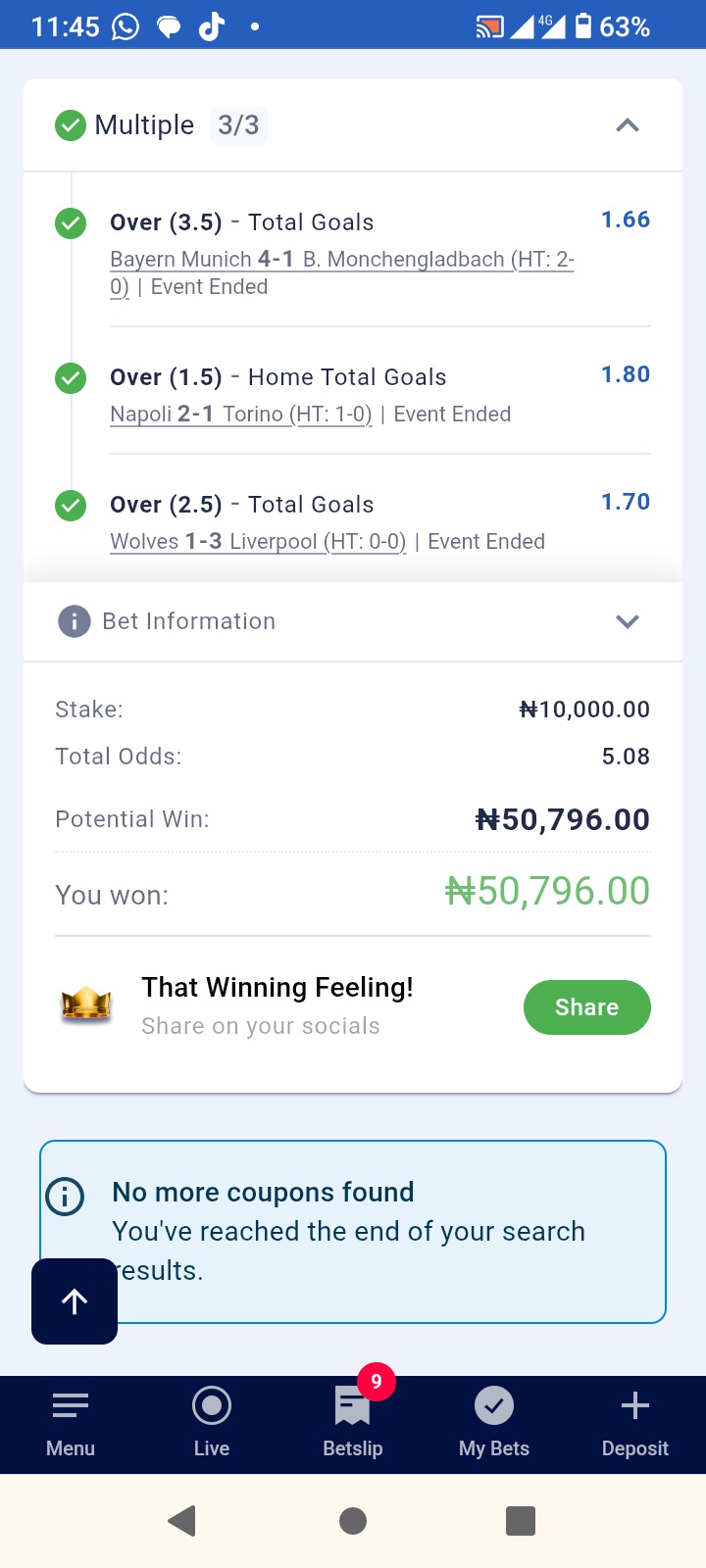 Settled winning bet slip screenshot 5